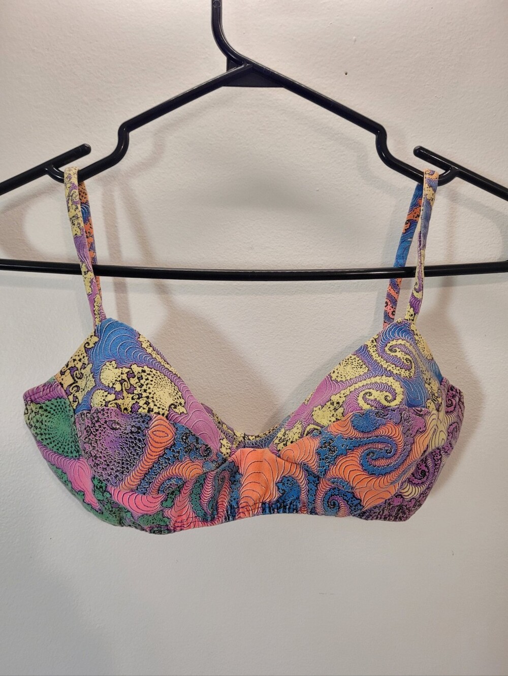 Vintage 80s Neon Abstract Print Wireless Cotton Retro Bra - Size S/M